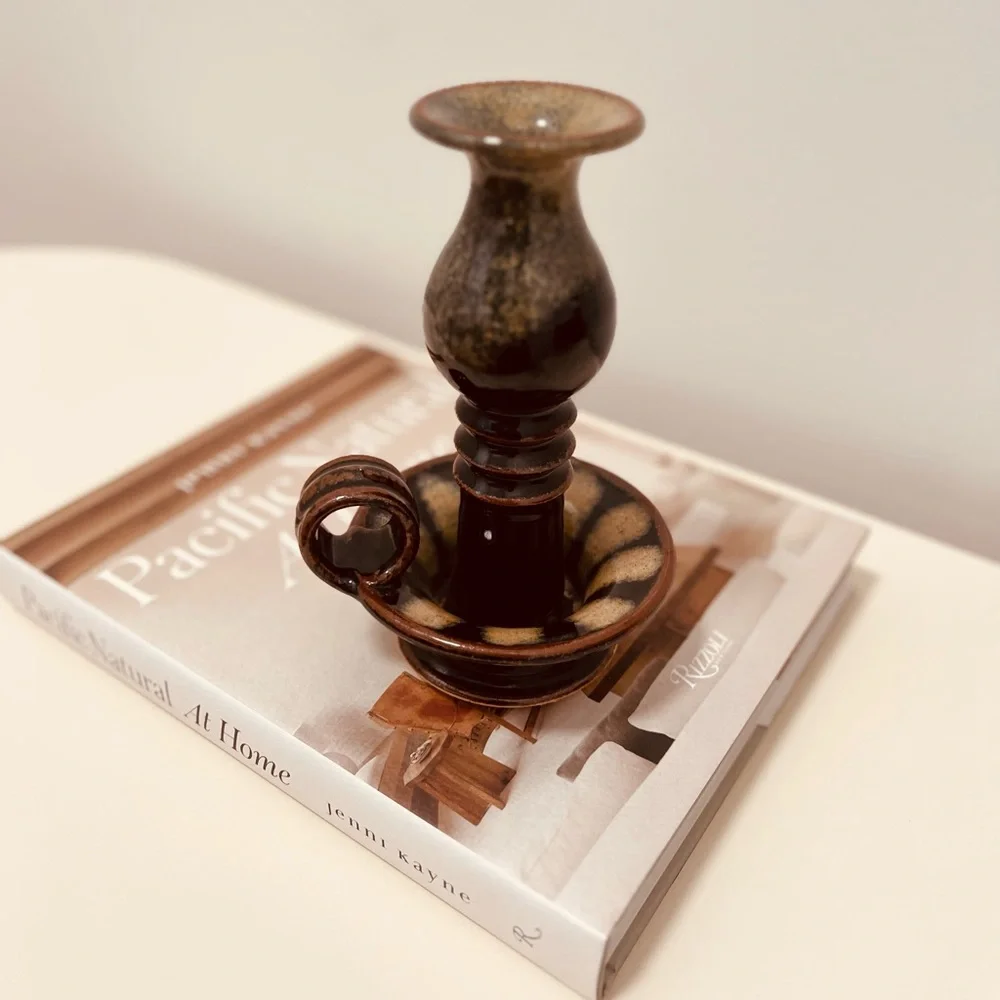 GORGEOUS HANDMADE STUDIO POTTERY CHAMBERSTICK TAPERED CANDLE HOLDER - SURF SHACK